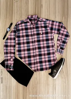 پیراهن مردانه چهارخونه صورتی مدل yami