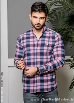 پیراهن مردانه چهارخونه صورتی مدل yami