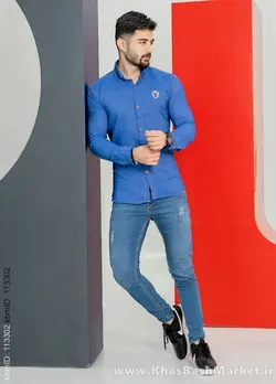 پیراهن آبی مردانه مدل Bezos
