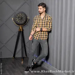 پیراهن چهارخونه مشکی زرد مدل Mahed