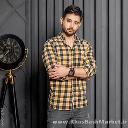 پیراهن چهارخونه مشکی زرد مدل Mahed