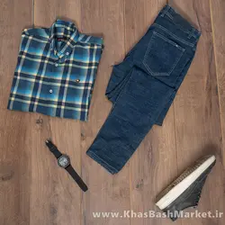 پیراهن چهارخونه زرد آبی مدل Roga