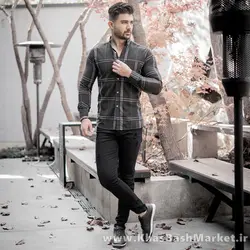 پیراهن مشکی راه راه مردانه مدل Santa