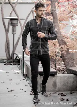 پیراهن مشکی راه راه مردانه مدل Santa