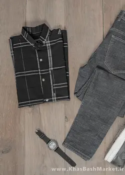 پیراهن مشکی راه راه مردانه مدل Santa