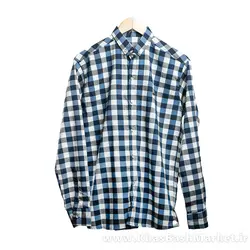 پیراهن مردانه چهارخونه آبی سفید مدل mika