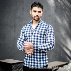 پیراهن مردانه چهارخونه آبی سفید مدل mika