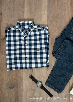پیراهن مردانه چهارخونه آبی سفید مدل mika