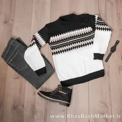 پلیور ژاکارد سفید مشکی مردانه مدلSami