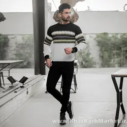 پلیور ژاکارد سفید مشکی مردانه مدلSami