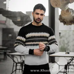 پلیور ژاکارد سفید مشکی مردانه مدلSami