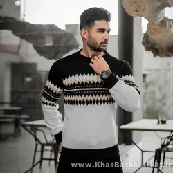 پلیور ژاکارد سفید مشکی مردانه مدلSami