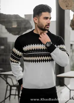 پلیور ژاکارد سفید مشکی مردانه مدلSami