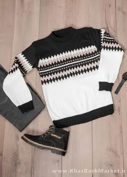 پلیور ژاکارد سفید مشکی مردانه مدلSami