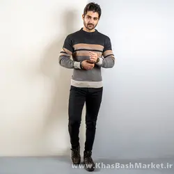 پلیور راه راه ذغالی قهوه ای(T) مردانه مدل yalan