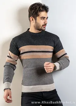 پلیور راه راه ذغالی قهوه ای(T) مردانه مدل yalan