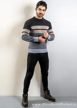 پلیور راه راه مشکی کرم(T) مردانه مدل yalan