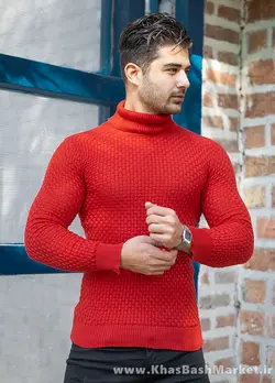 پلیور یقه اسکی مردانه قرمز مدل Oktav