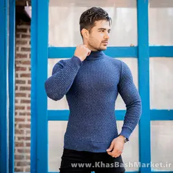 پلیور یقه اسکی مردانه آبی نفتی مدل Oktav