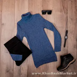 پلیور یقه اسکی مردانه آبی نفتی مدل Oktav