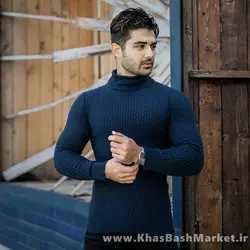 پلیور یقه اسکی مردانه سرمه ای مدل Oktav