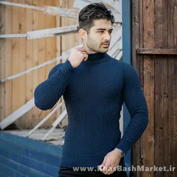 پلیور یقه اسکی مردانه سرمه ای مدل Oktav