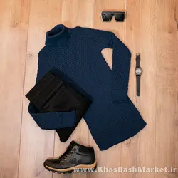 پلیور یقه اسکی مردانه سرمه ای مدل Oktav