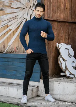 پلیور یقه اسکی مردانه سرمه ای مدل Oktav