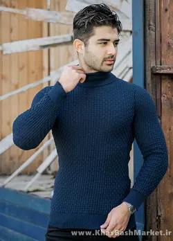 پلیور یقه اسکی مردانه سرمه ای مدل Oktav