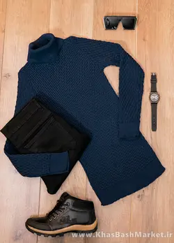 پلیور یقه اسکی مردانه سرمه ای مدل Oktav