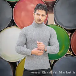 پلیور یقه اسکی مردانه طوسی روشن مدل Oktav
