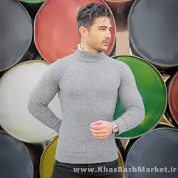 پلیور یقه اسکی مردانه طوسی روشن مدل Oktav