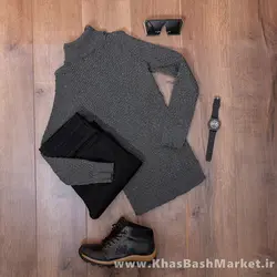 پلیور یقه اسکی مردانه طوسی تیره مدل Oktav