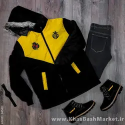 کاپشن مردانه مشکی زرد مدل Arin