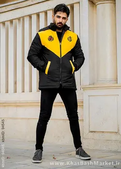 کاپشن مردانه مشکی زرد مدل Arin