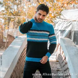 پلیور ژاکارد آبی مشکی مردانه مدلSami