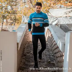 پلیور ژاکارد آبی مشکی مردانه مدلSami