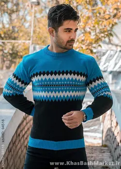 پلیور ژاکارد آبی مشکی مردانه مدلSami