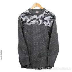 پلیور بافت مردانه طوسی تیره طرح چریکی مدلLando