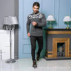 پلیور بافت مردانه طوسی تیره طرح چریکی مدلLando