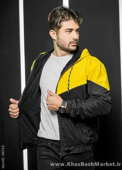 کاپشن مردانه مشکی زرد مدل K64
