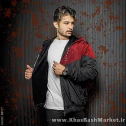 کاپشن مردانه مشکی زرشکی مدل K64