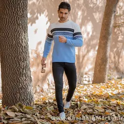 پلیور ژاکارد آبی فولادی مردانه مدل Sami