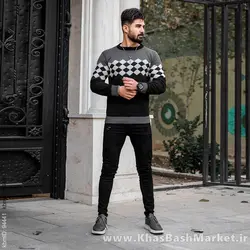 پلیور ژاکارد مشکی سفید مردانه مدل Mehrdad