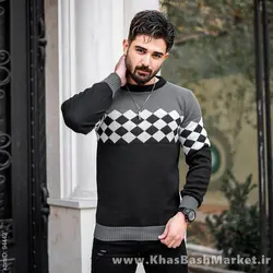 پلیور ژاکارد مشکی سفید مردانه مدل Mehrdad