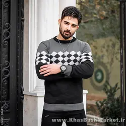 پلیور ژاکارد مشکی سفید مردانه مدل Mehrdad