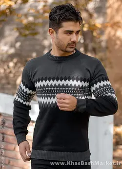 پلیور ژاکارد ذغالی مشکی مردانه مدلSami