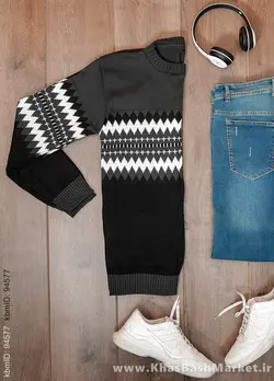 پلیور ژاکارد ذغالی مشکی مردانه مدلSami