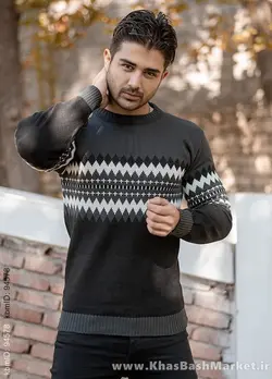 پلیور ژاکارد ذغالی مشکی مردانه مدلSami