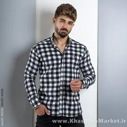 پیراهن مردانه چهارخونه سفید مشکی(T) مدلWoodi